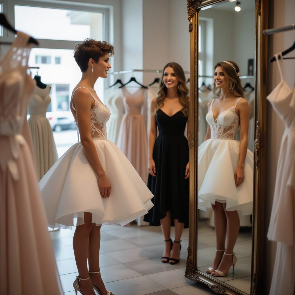 Surprised Young Man in Quinceañera Dress and Heels