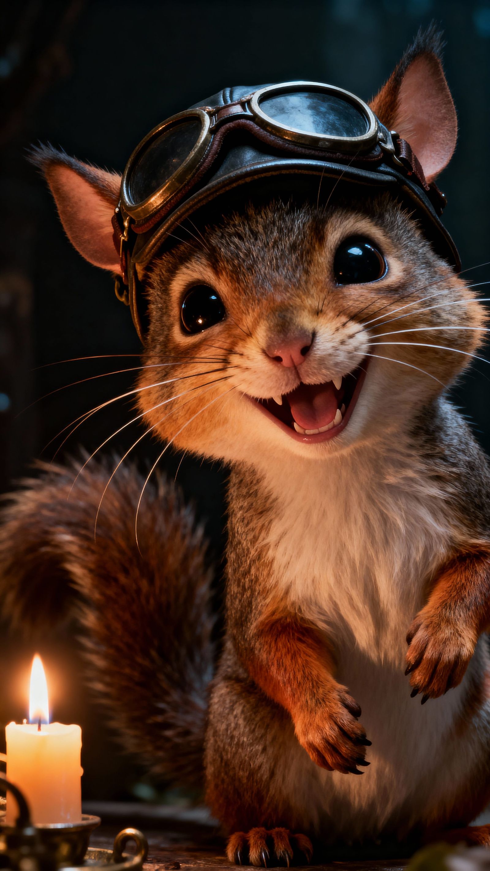 Squirrel-Cat Hybrid in Pilot Cap Laughing