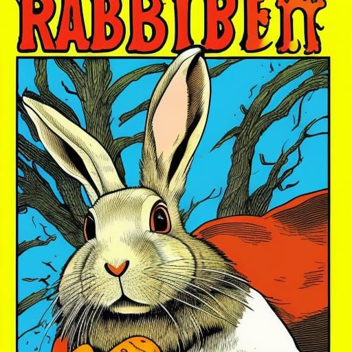 Surreal Rabbit Illustration in Graphic Novel Style