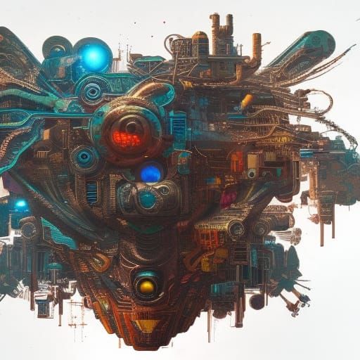 Cyberpunk Robot Painting with Volumetric Lighting