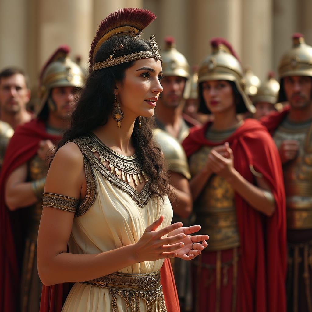 Cleopatra Addresses Roman Soldiers