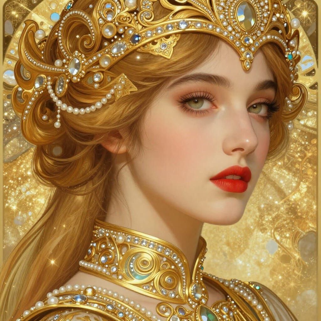 Ethereal Woman in Ornate Golden Headpiece