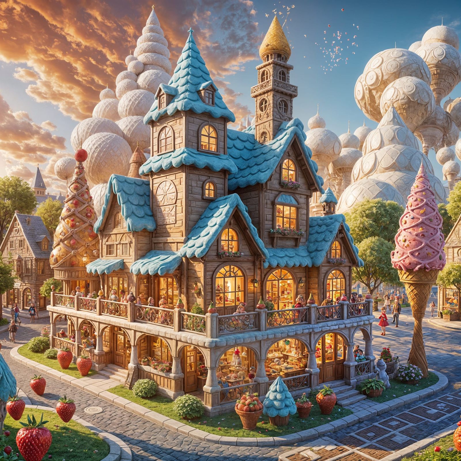 Pixar-Style Ice Cream Town 3D Render