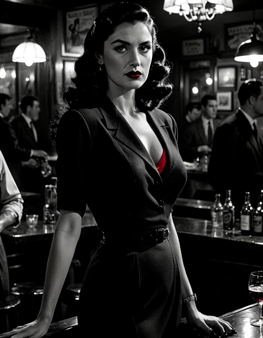 Film Noir Italian Woman in Hyperrealism Style