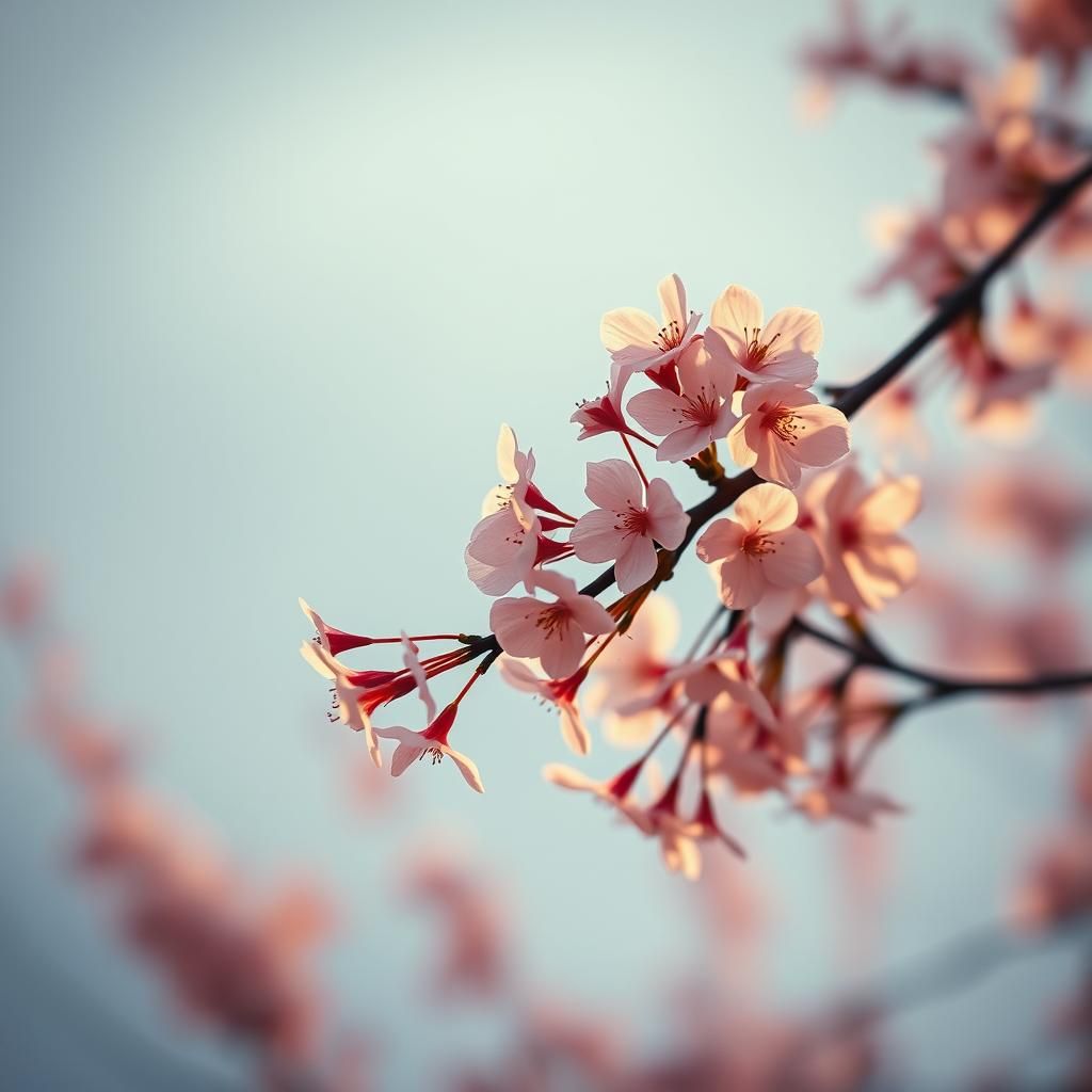 Pink Cherry Blossom Branch in Cinematic Lighting