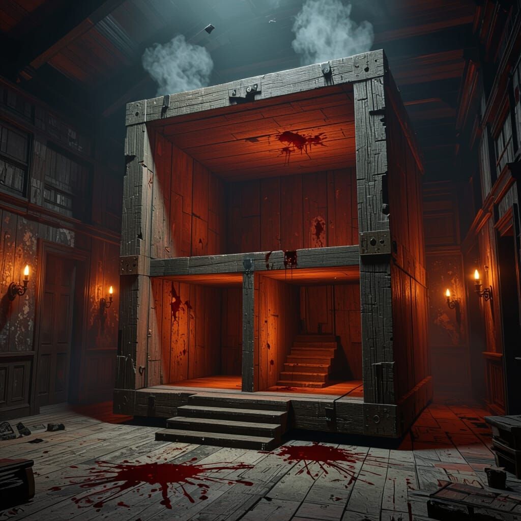 Colossal Wooden Box with Hidden Rooms: 3D Render