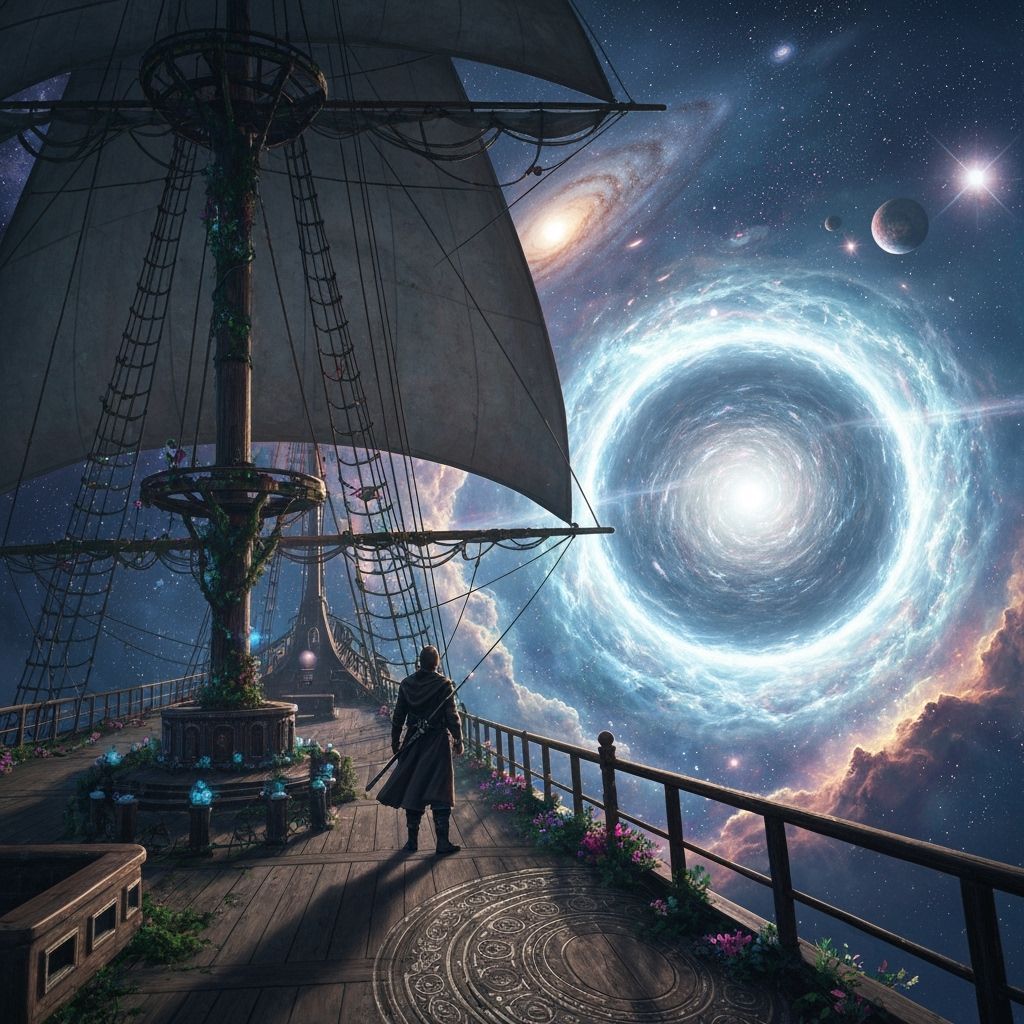 Intergalactic Sailor Gazing at Nebula Portal