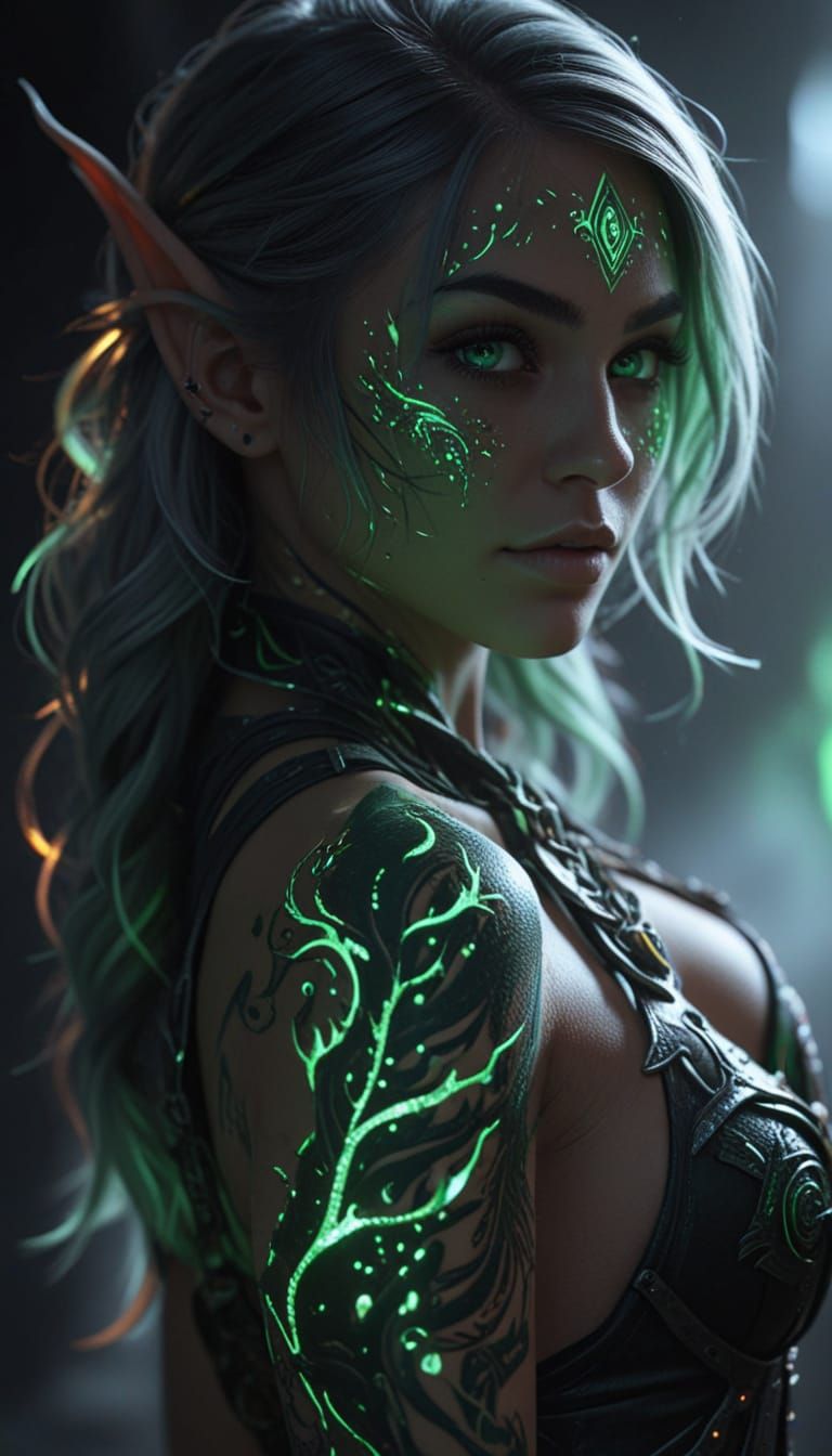 Elf Girl with Glowing Tattoos in Unreal Engine 5