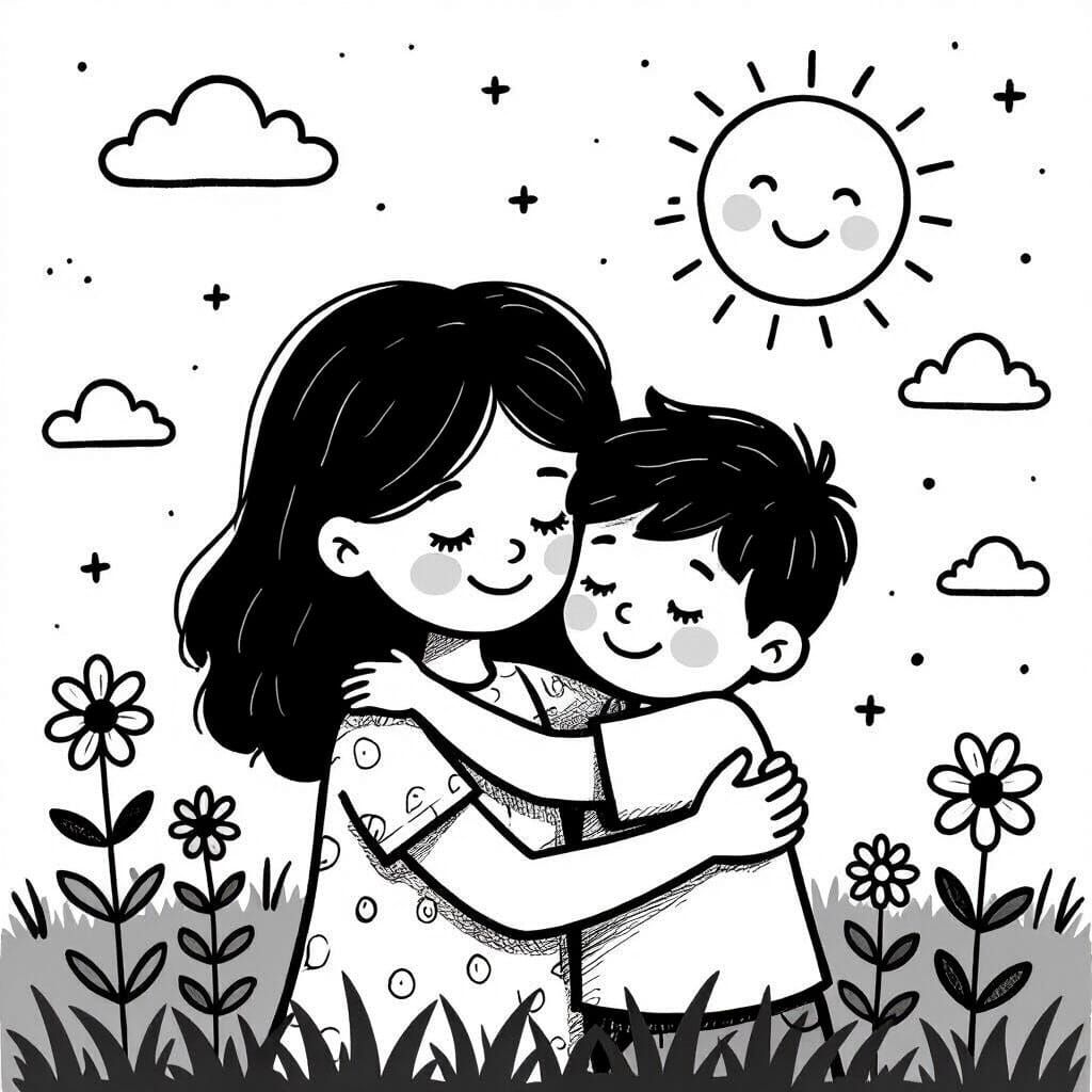 Child's Loving Embrace With Mother in Nature