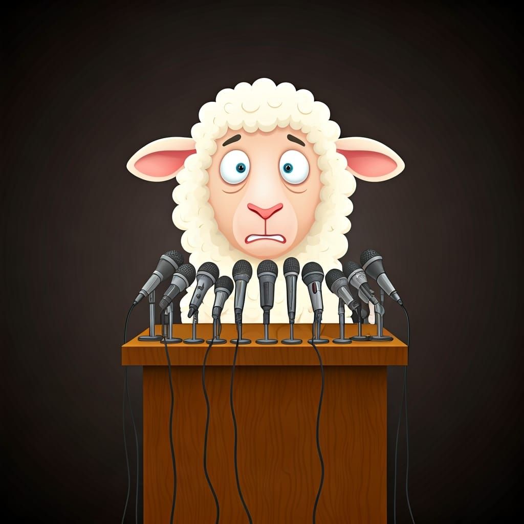 Cartoon Lamb's Stage Fright at the Podium