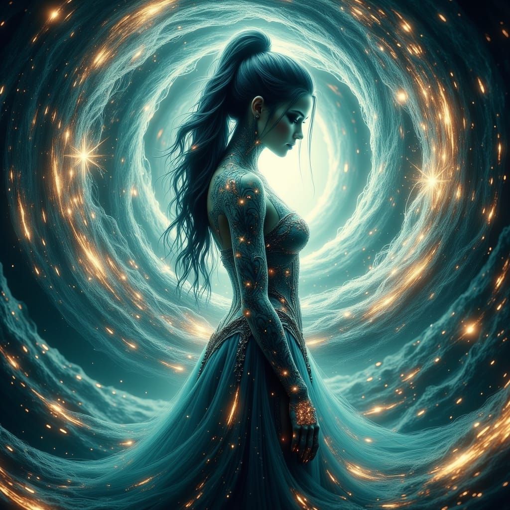 Celestial Valkyrie in Cosmic Vortex