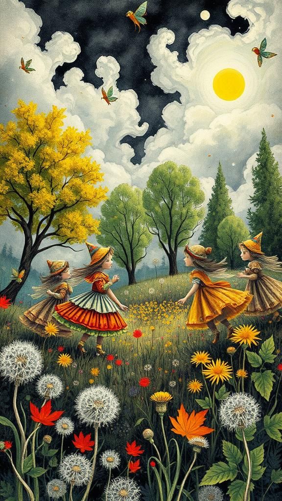 Autumn Fairytale: Children Play in Surreal Landscape
