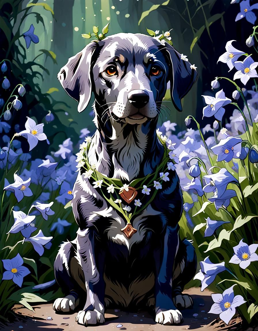 Adorable Labmaraner in Vibrant Floral Costume, Digital Paint...