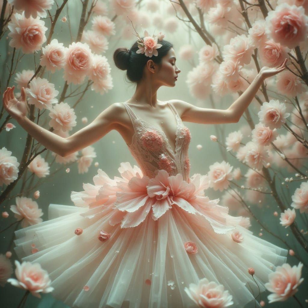 Ballerina in Flower Petal Tutu Dancing En Pointe