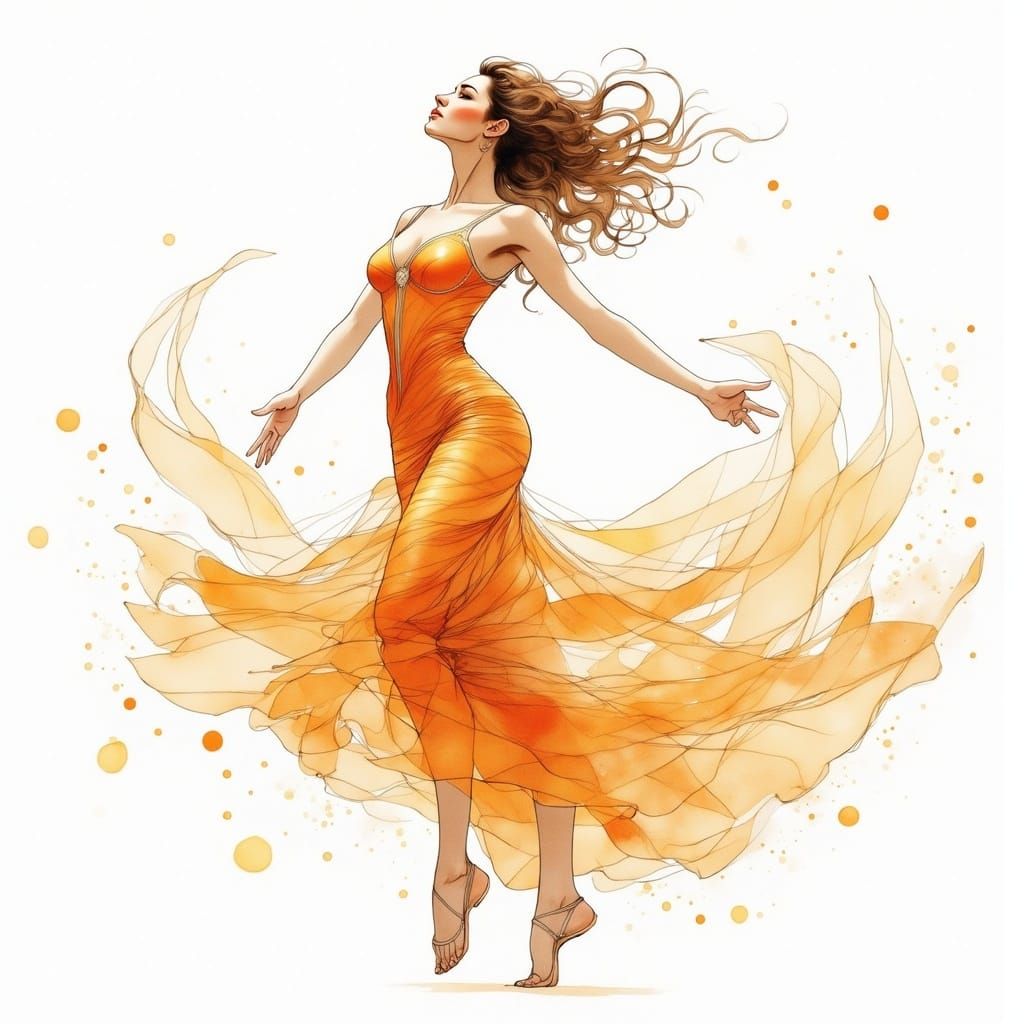 Dynamic Watercolor Painting of a Voluptuous Dancer