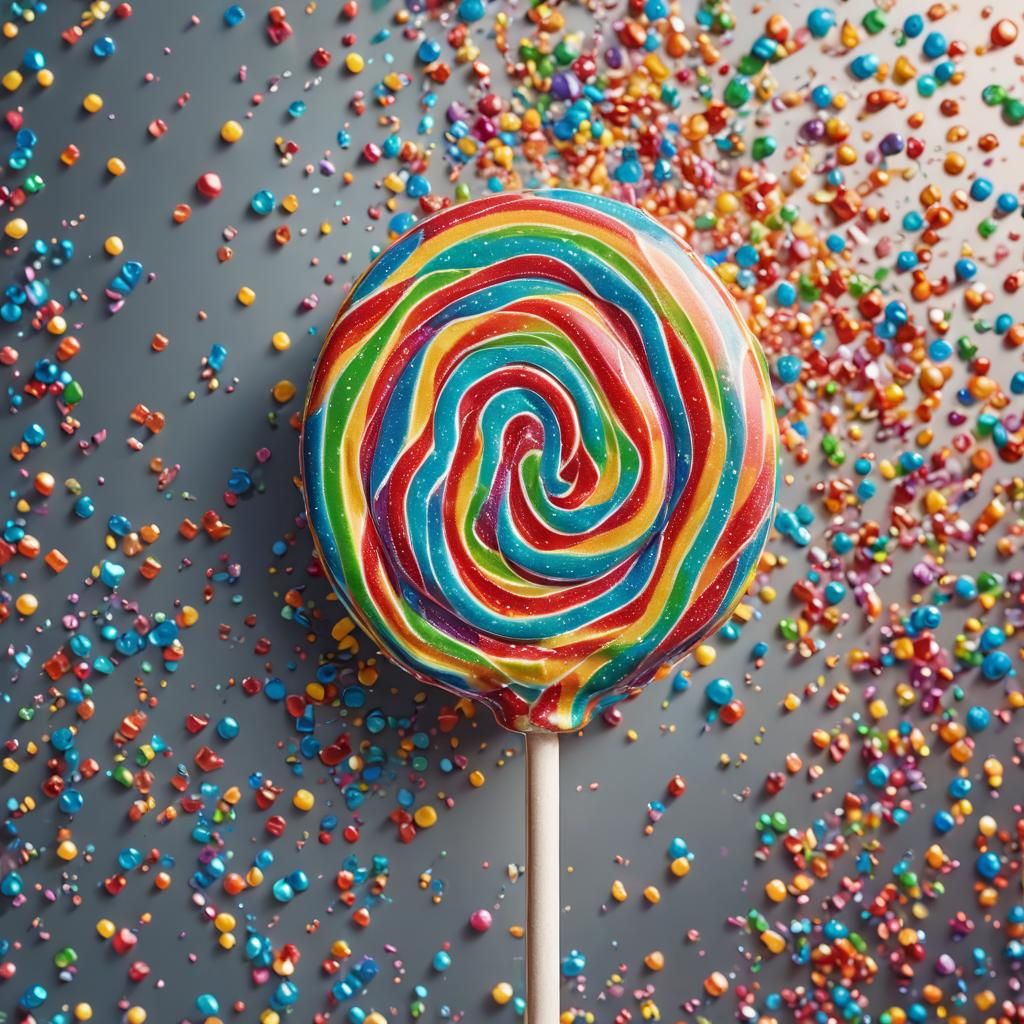 Giant Rainbow Lollipop in Hyper-Realistic Digital Art
