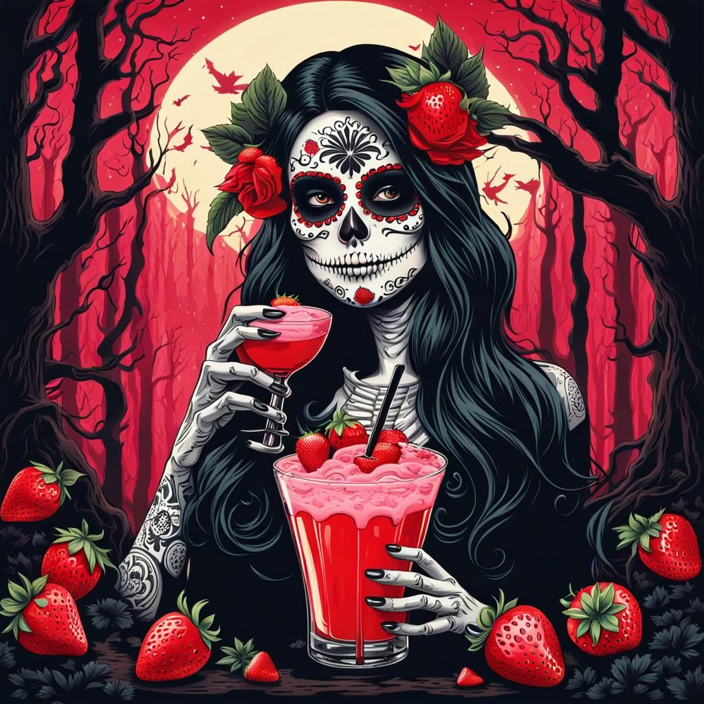 Sugar Skull Woman in Haunted Forest