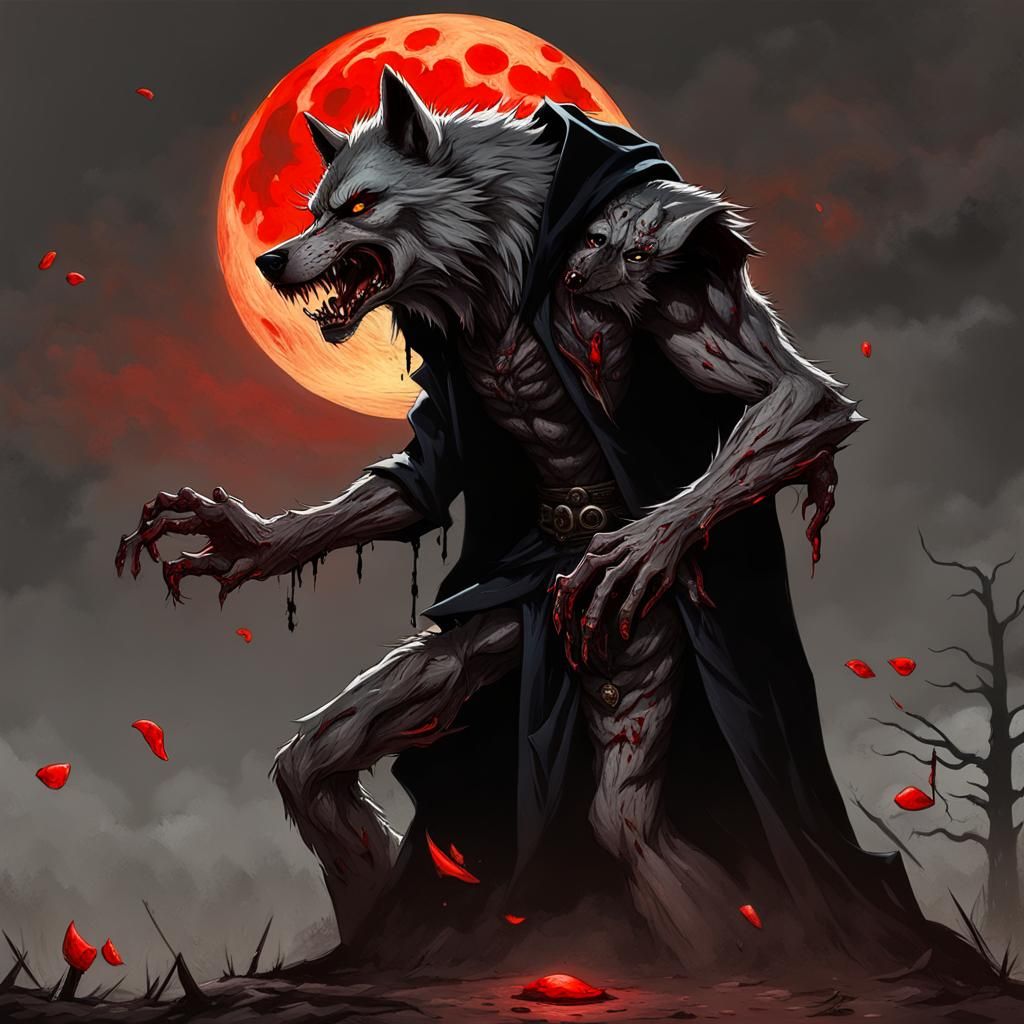Werewolf Boy Howling at a Blood Moon