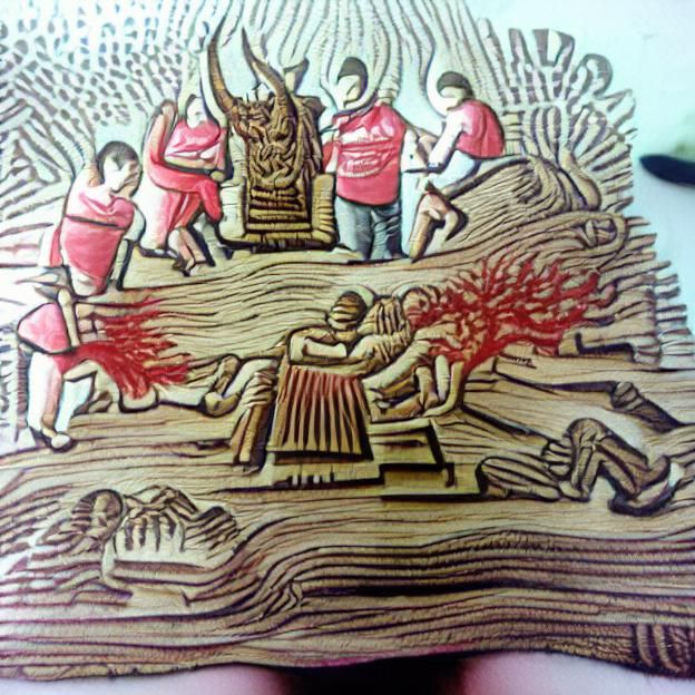 Dramatic Woodcut of Human Sacrifice Ritual