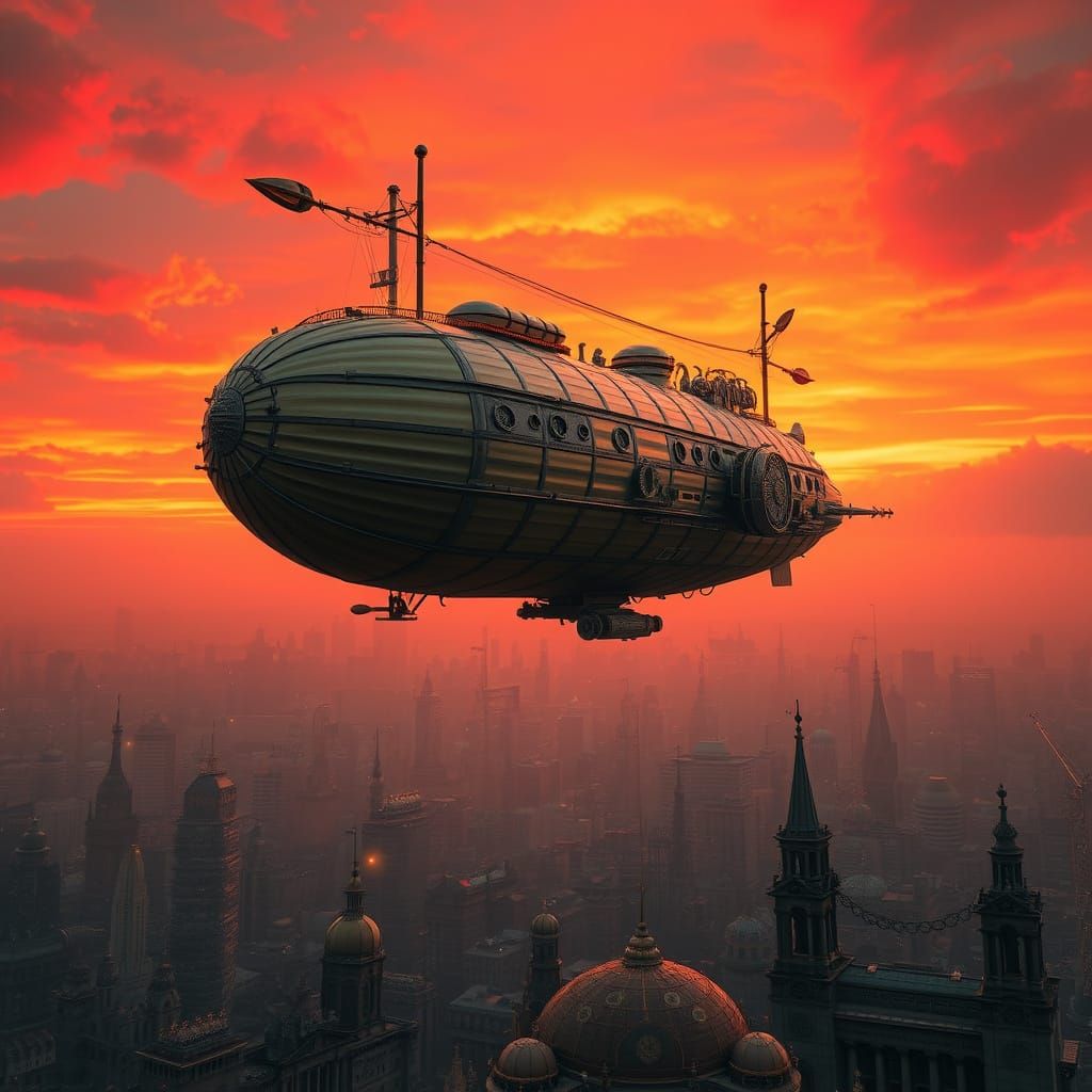 Steampunk Airship Over Clockwork City: Cinematic 3D Render