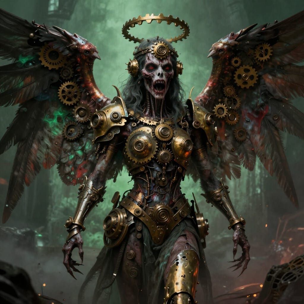 Steampunk Zombie Angel with Brass Cog Halo