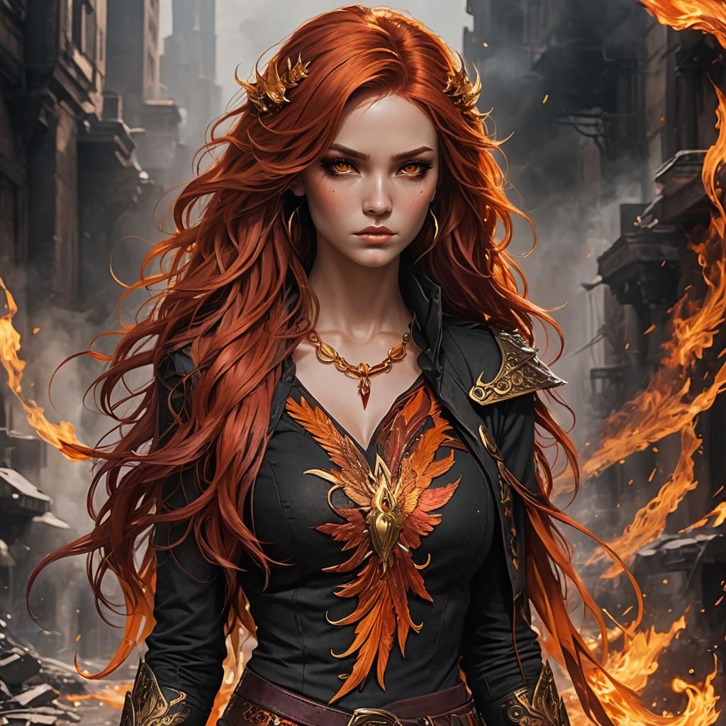Fiery Phoenix Character in 3D Anime Style