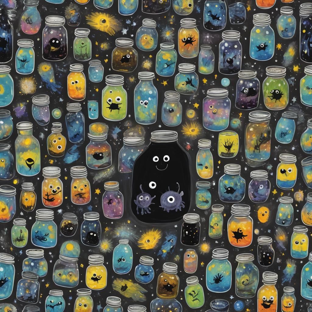 Gothic Creature Collects Whimsical Dreams in Starry Night