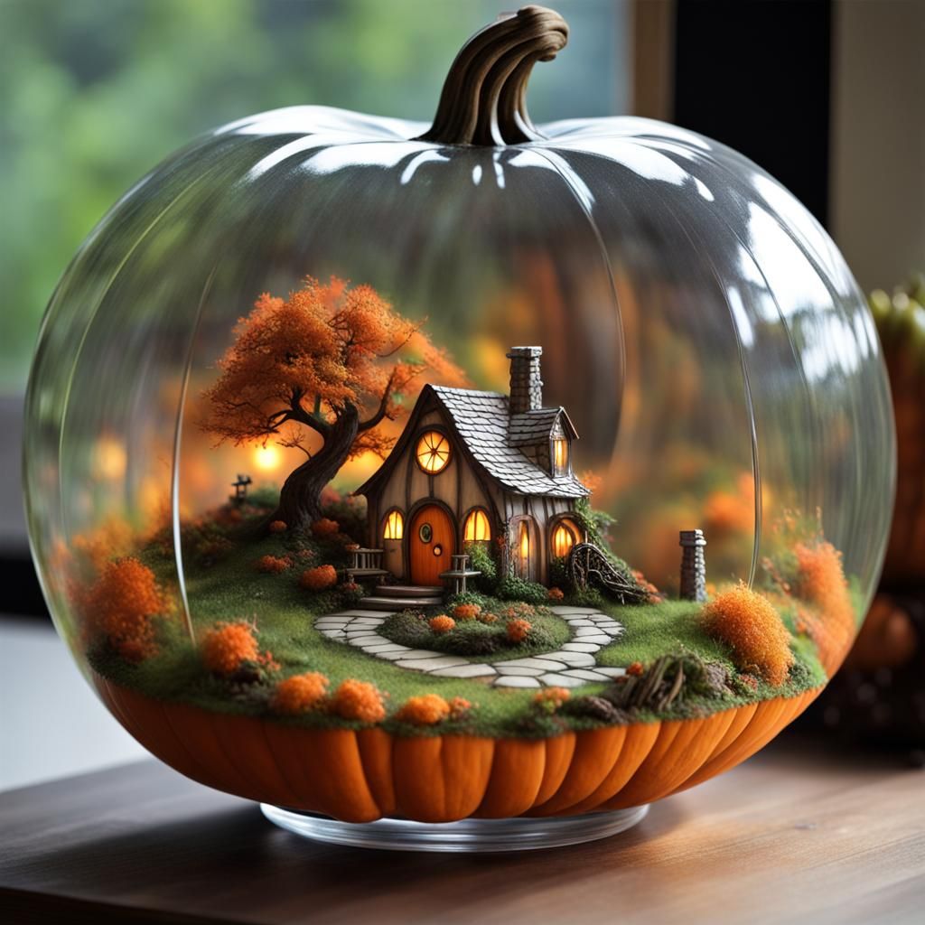Misty Fairyland Hobbit House in Glass Pumpkin