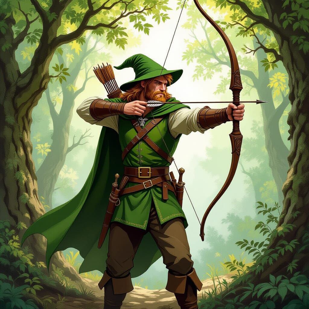 Robin Hood in Whimsical Forest, Concept Art Style