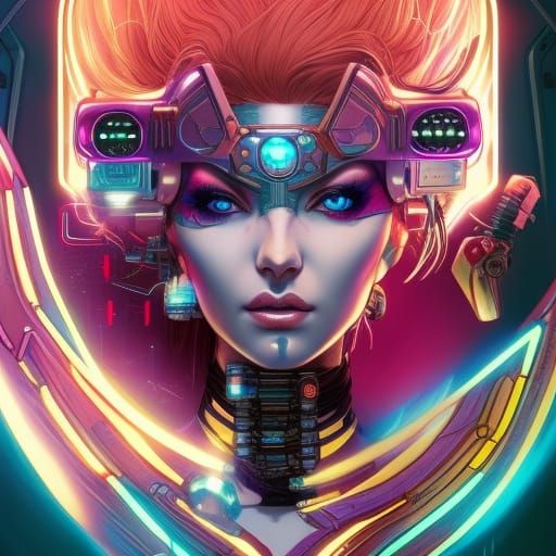 Chibi Cyberpunk Woman Portrait in Detailed Matte Painting