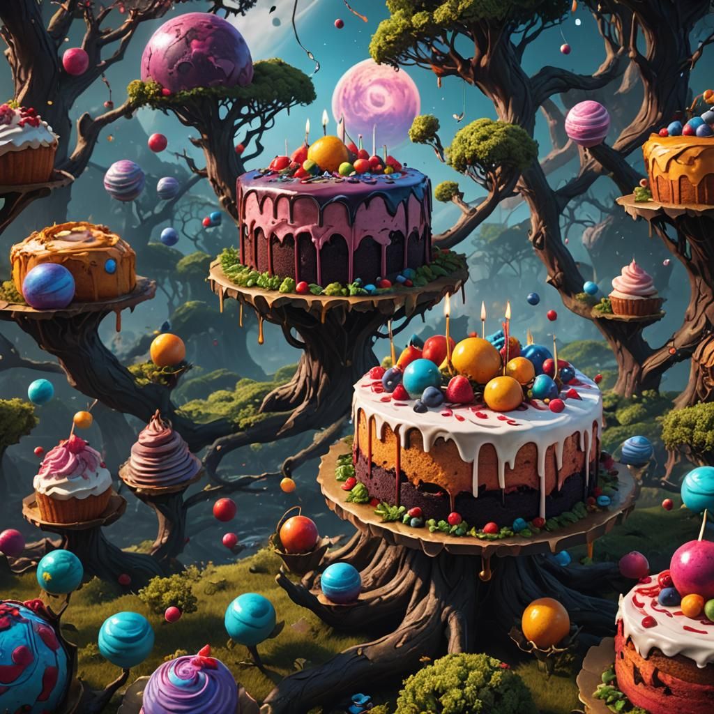 Fantasy Dessert Planet with Cake Trees