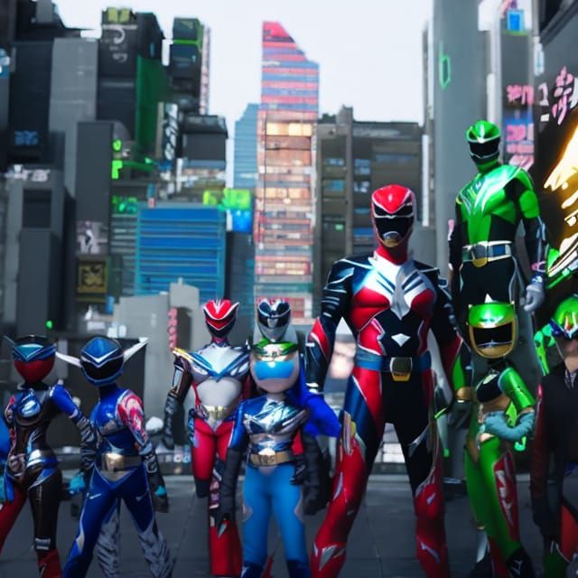 Power Rangers Group Portrait in Tokyo, Anime Style