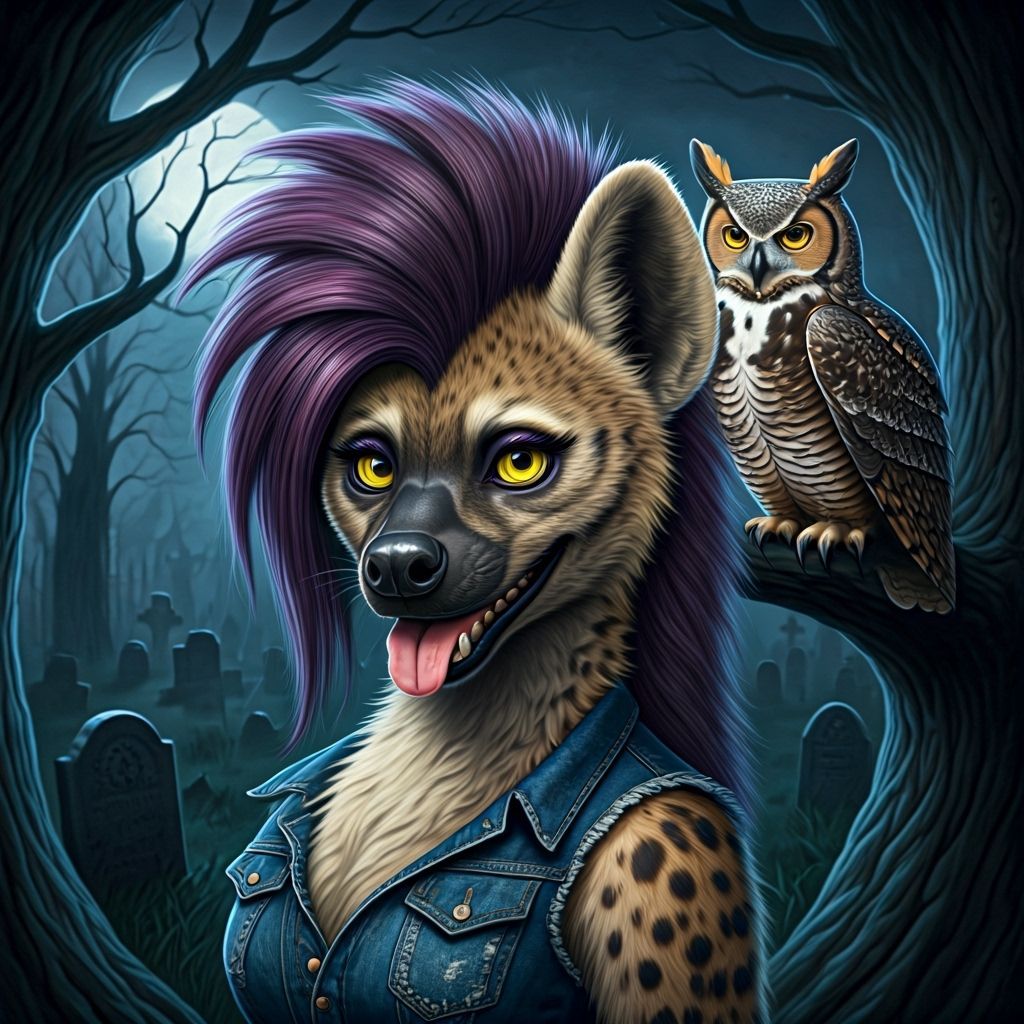 Anthropomorphic Hyena in Owl Costume and Owl in Hyena Costum...