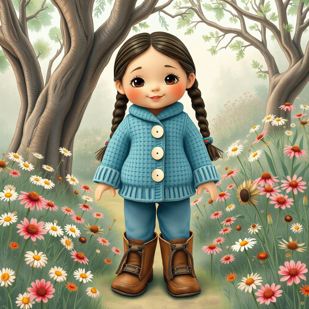 Native American Doll in Whimsical Garden Setting