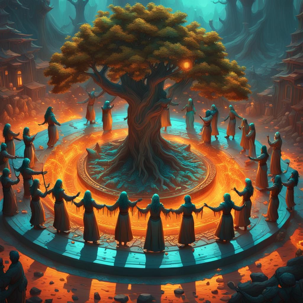 Tree People Perform Dark Ritual, Artstation Concept Art