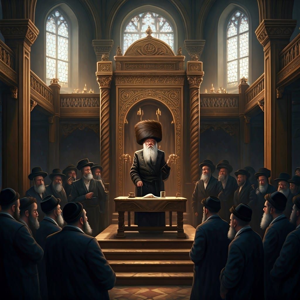 Jewish Man Giving Sermon in Ornate Synagogue