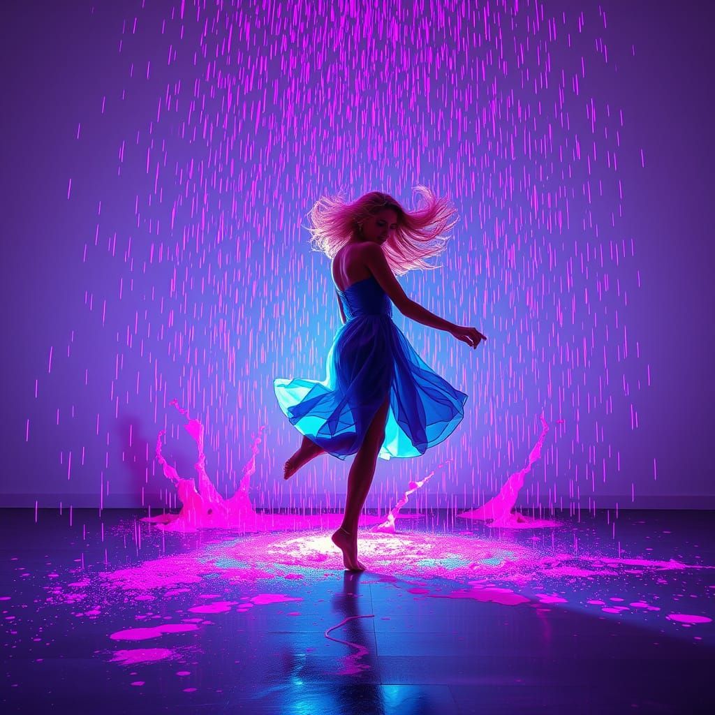 Woman Dances in a Neon Storm of Vibrant Color
