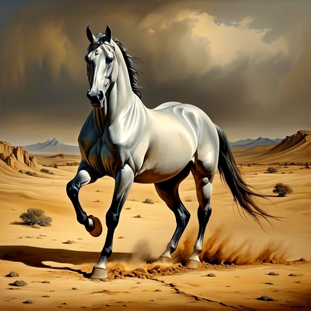 Surreal Lusitano Horse in Desert Landscape