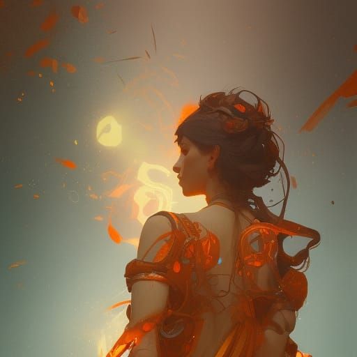 Dynamic Heart Concept Art in Orange and Teal