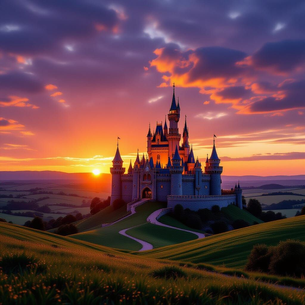 Breathtaking Sunset Over Camelot Castle