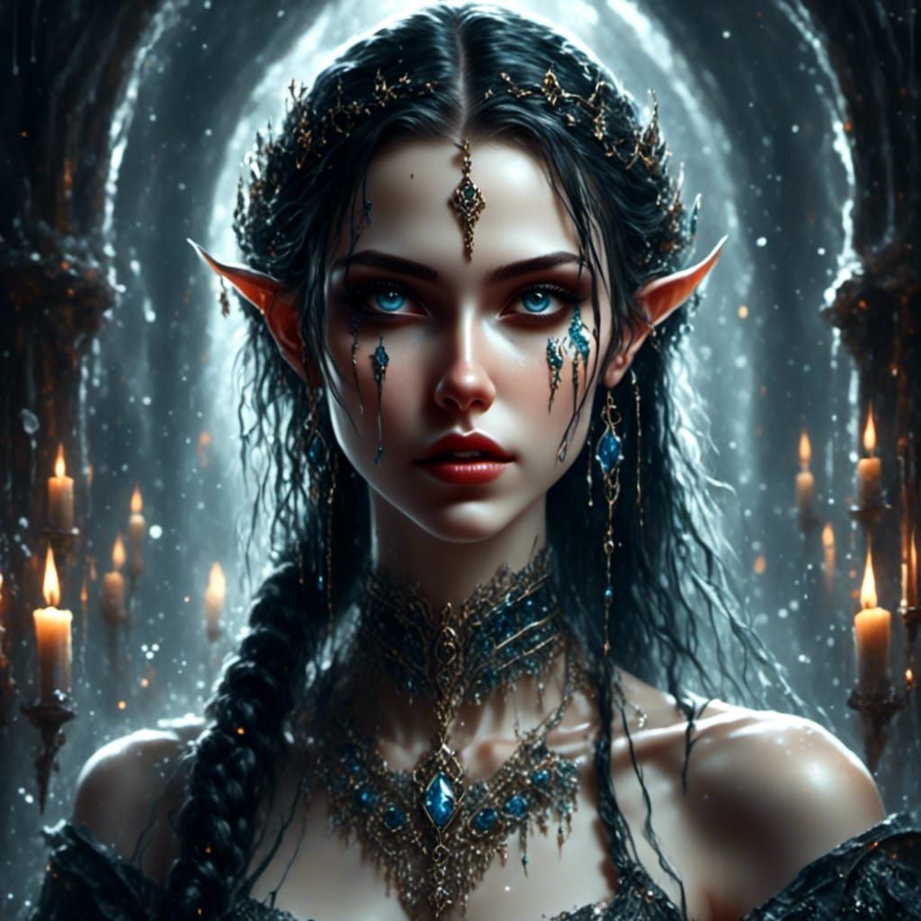 Vampire Elf Portrait in Cyberpunk Fantasy Style
