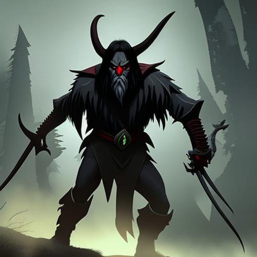 High Gothic Beastman in Dark Swamp: Digital Art