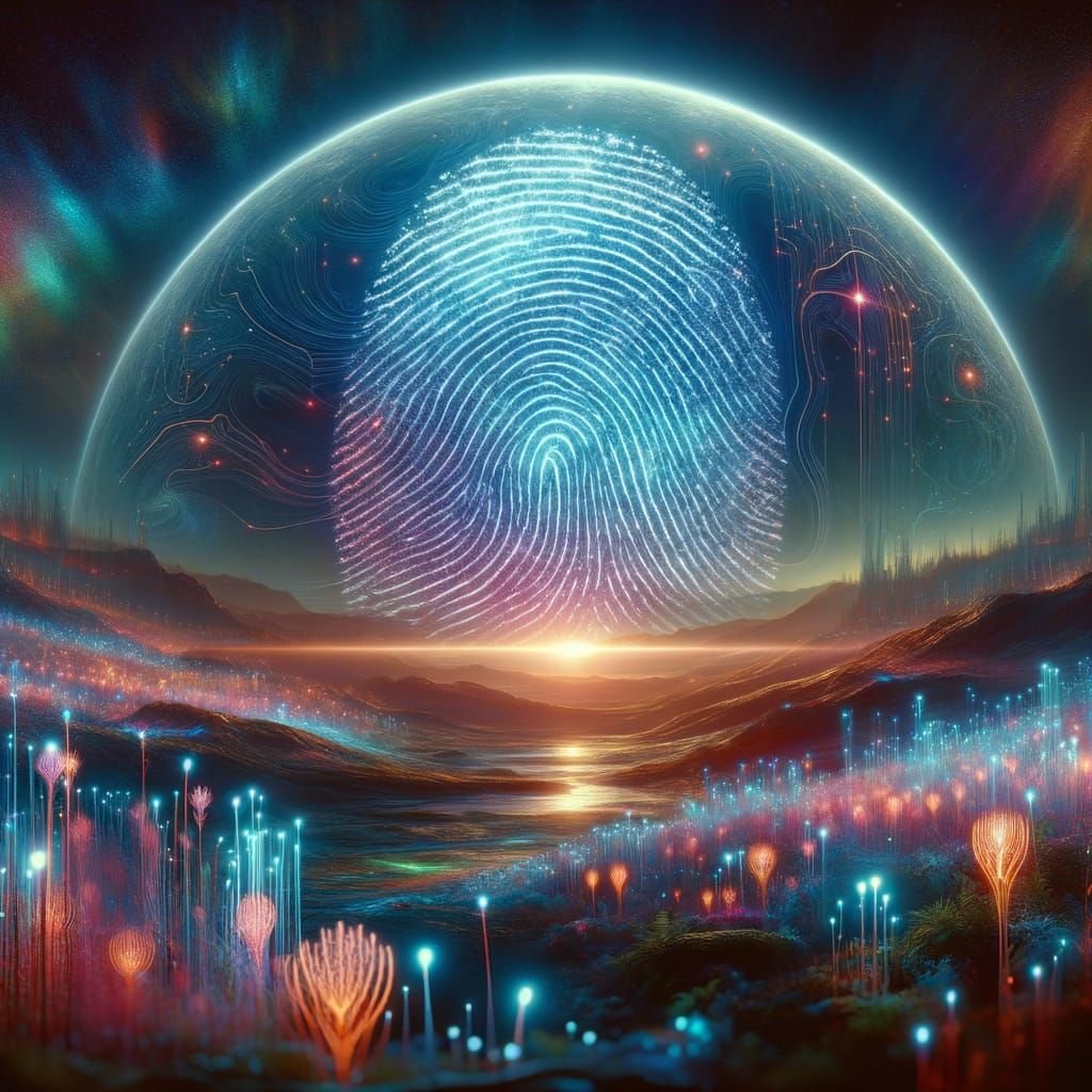 Prismatic Fingerprint on Alien World: Surreal Scene