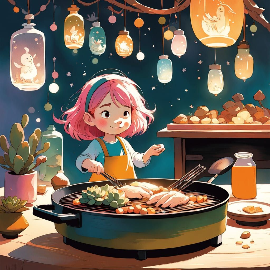 Whimsical Christmas Cooking Scene in Vibrant Style