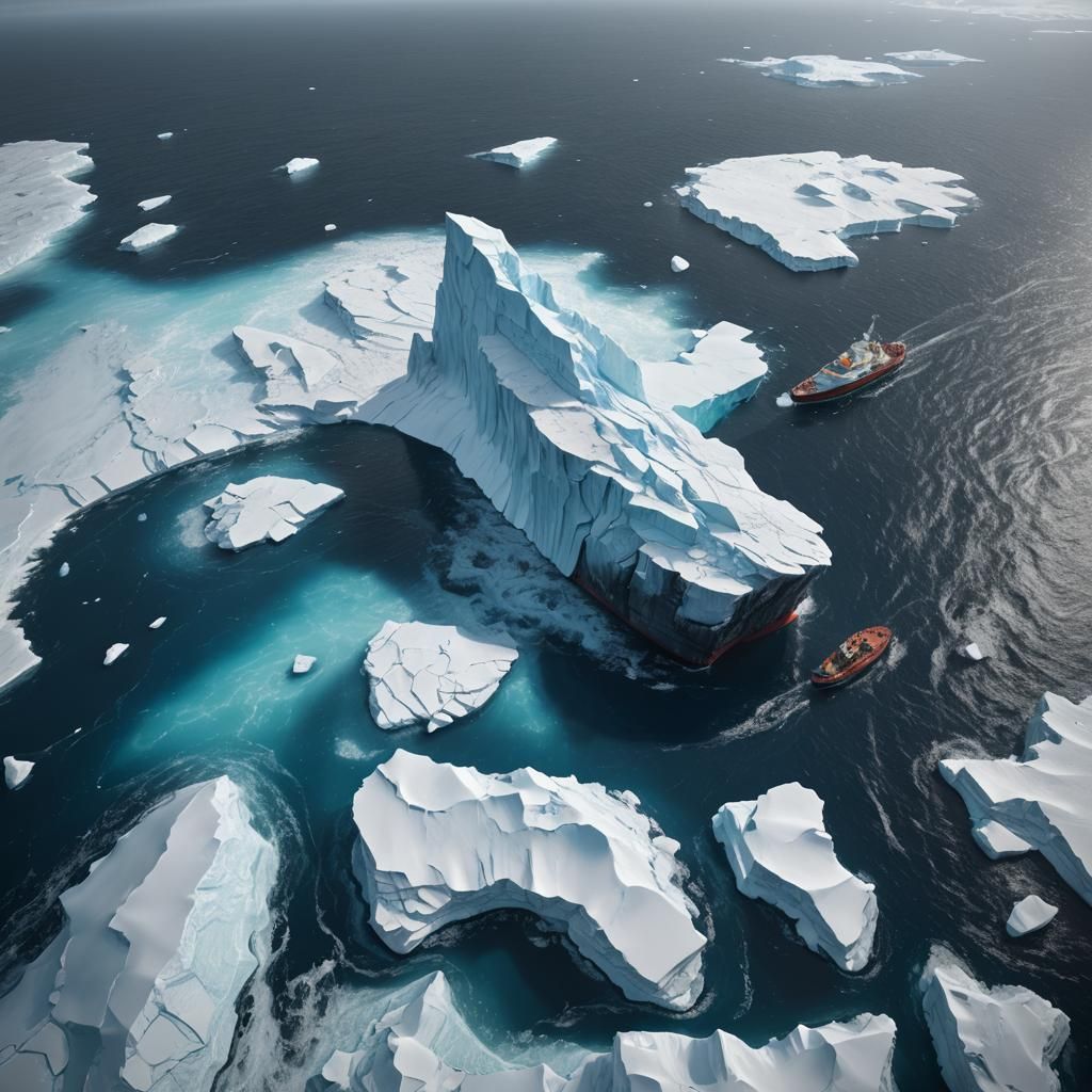 Solitary Iceberg Drifting in Blue Ocean: Aerial View