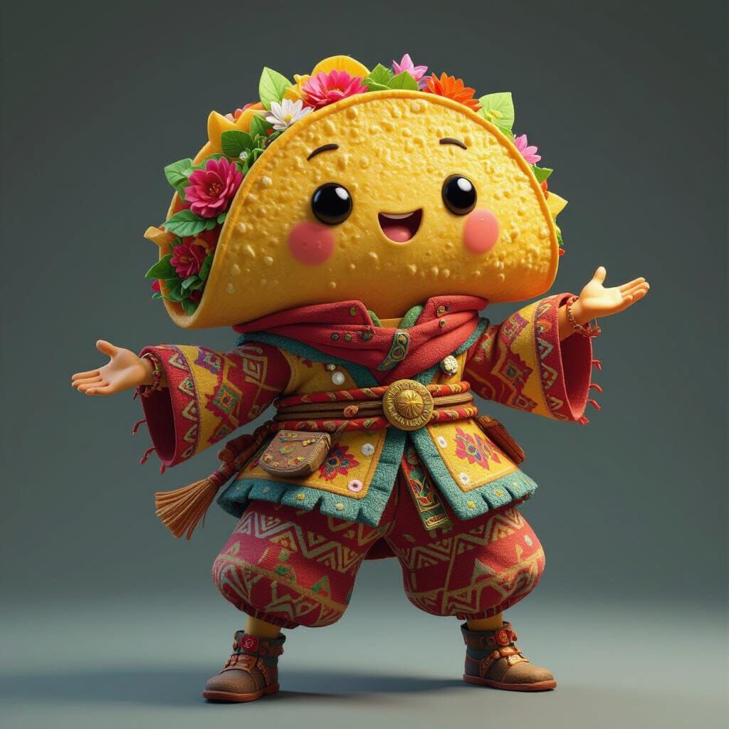 Living Taco Character Design in 3D Anime Style