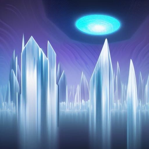 Futuristic Crystal City Floating in Plasma Sky