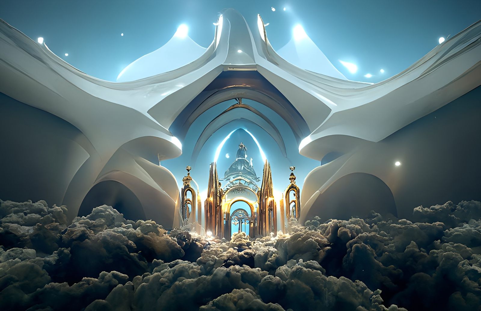 Serene Astral Cathedral: Hyperrealistic Concept Art