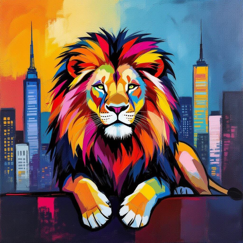 Lion Cityscape Fusion in Fauvist Style