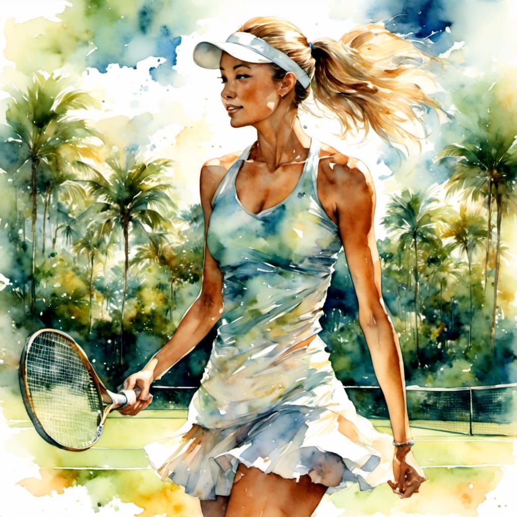 Tennis Player in Impressionist Style with Golden Hair
